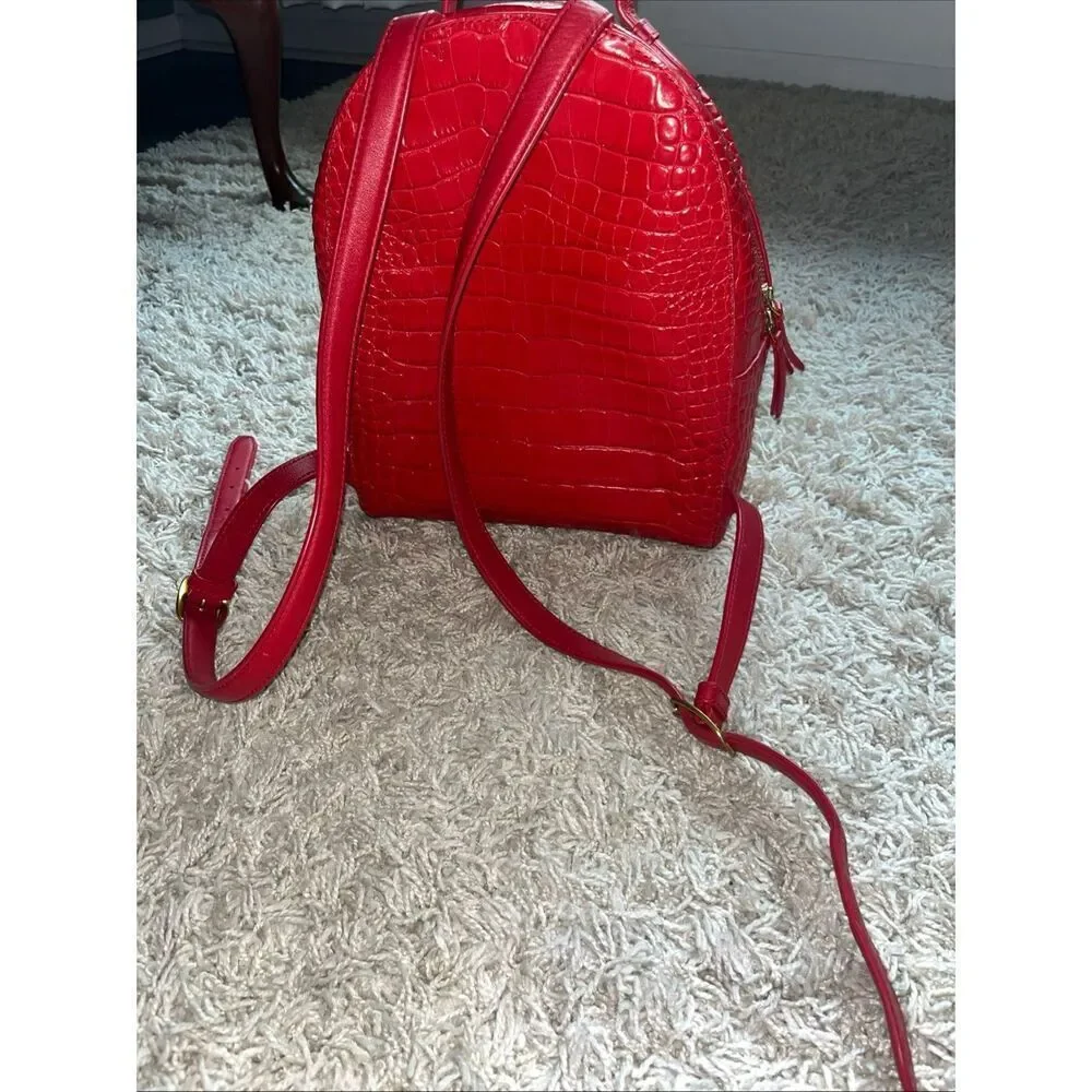 Tory Burch Mini Backpack Handbag Red Croc-Embossed Italian Leather Top Handle